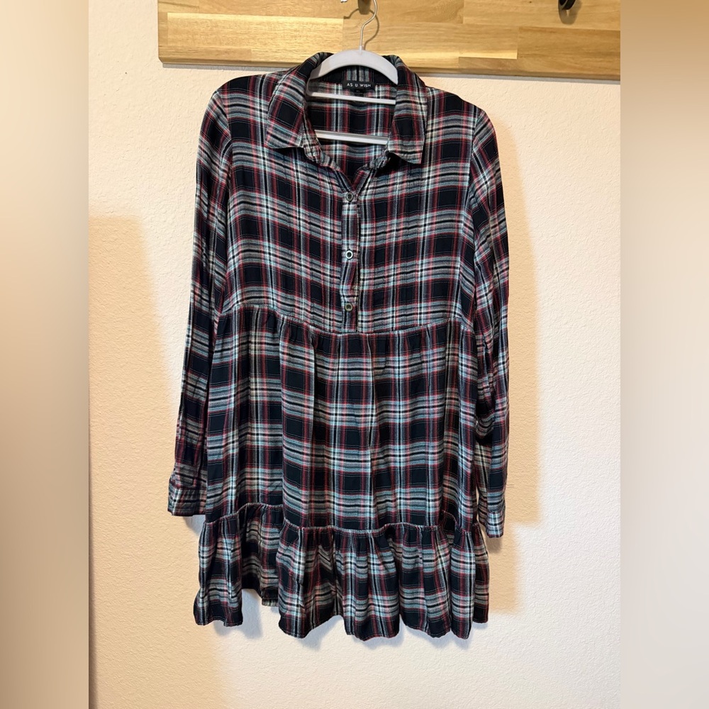 As U Wish Black, Red and White Plaid Tunic